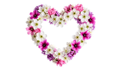 Floating realistic human heart made of blooming flowers with delicate petals and vibrant natural colors blending into a captivating artistic composition isolated on solid white background 