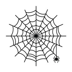 Obraz premium a black spider web with a symmetrical, intricate design, featuring a spider hanging at the bottom center.