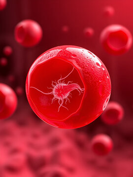 The malaria-infected red blood cell. 3D illustration showing parasite Plasmodium malariae in the schizont stage