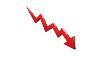 Red downward trending zigzag arrow isolated on transparent background
