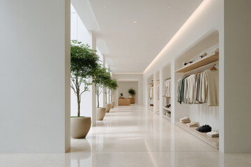 empty retail store fully equipped with augmented reality technology featuring virtual sales assistants and