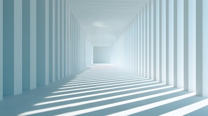 Empty light-filled corridor with vertical pillars.