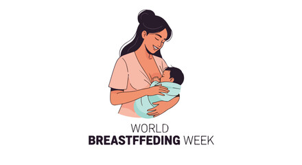 Mother nursing a baby for World Breastfeeding Week, an isolated vector illustration promoting infant nutrition and maternal care.