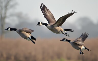 Autumn. Barnacle Goose (Branta leucopsis) large flock flies to south. High quality