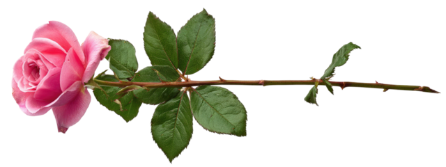 Pink rose stem and leaves (1)