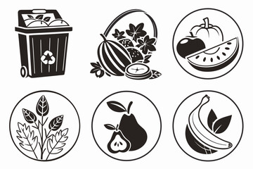 Collection of Fresh Fruits and Vegetables Icons.
