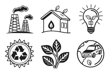 Ecofriendly icons for sustainability and green living.