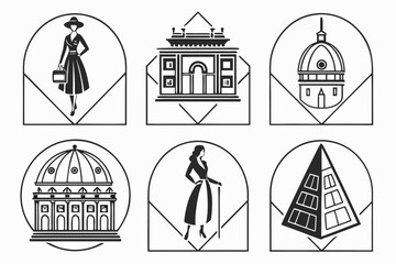 Elegant Fashionable Women and Architectural Landmarks Collection.