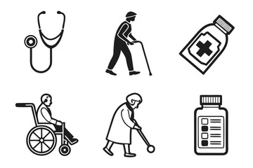Medical Icons Representing Healthcare and Senior Care.