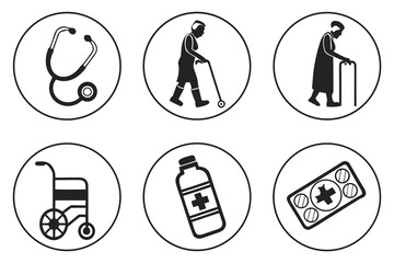 Medical Icons Set for Healthcare and Senior Care.