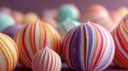 Obraz premium Close-up of colorful, striped, sculpted meringue