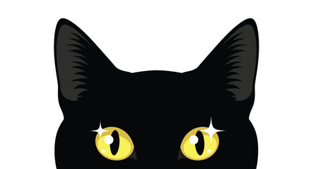 Black cat vector illustration with glowing yellow eyes art