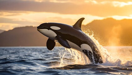 Obraz premium Majestic Orca Leap at Sunset