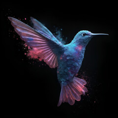 Obraz premium Vibrant Hummingbird in Flight with Colorful Powder Burst