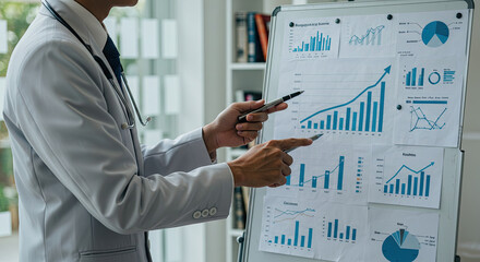 businessman drawing chart on whiteboard