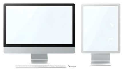 Fototapeta premium desktop computer with dual monitor setup, minimalist style, transparent background