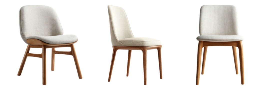 Elegant Modern Chairs with Wooden Legs in Various Angles