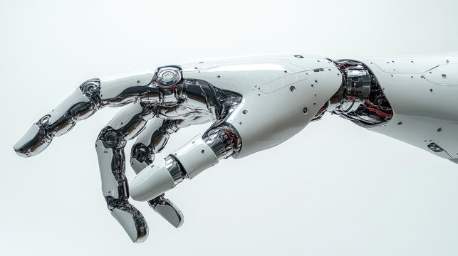 Futuristic Silver Robot Hand in Studio Lighting Setup - Powered by Adobe