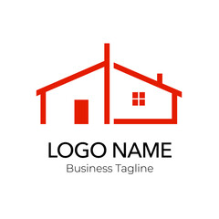 Red Building Construction Real Estate Logo Design Template