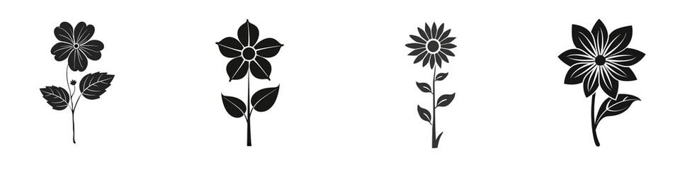 Stylized vector floral designs in on transparent background Generative AI
