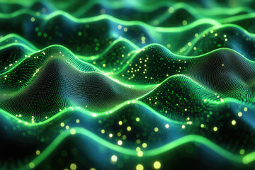 Futuristic Green Mesh Terrain in Dramatic 3D Rendering