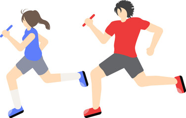달리기 대결하는 남자여자 캐릭터