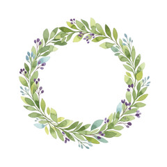 Green leaf wreath isolated on transparent background