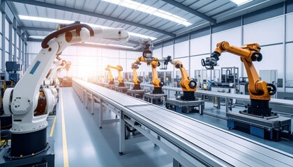 ロボットが作業をする工場　オートメーション製造現場