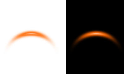 Luminous orange arch, evoking a sunrise or celestial halo, on a contrasting white and black background.  © Noy