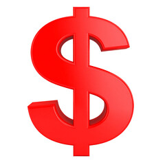 Obraz premium Red glossy dollar sign, financial symbol isolated on transparent background