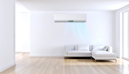 Fototapeta premium Modern Minimalist Living Room with Air Conditioner and White Sectional Sofa