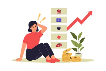 Cost of Living Crisis Illustration. Rising Expenses and Financial Stress. Vector Flat Illustration