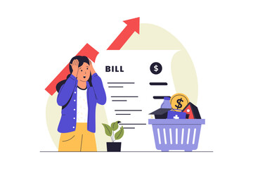 Cost of Living Crisis Illustration. Rising Bills and Financial Shock. Vector Flat Illustration