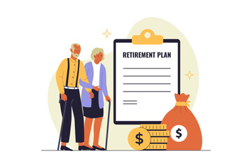 Senior Couple with Retirement Plan and Financial Savings Illustration. Vector Flat Illustration