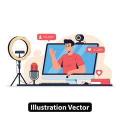 Engaging Content Creator Streaming Online with Studio Setup Illustration