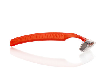 Disposable razor isolated on white background, close-up.