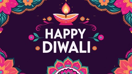 Happy Diwali Hindu festival banner, greeting card. Burning diya illustration, background for light festival of India