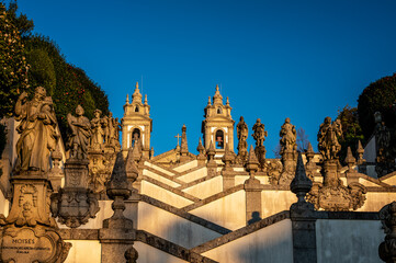 Stairs leading up to Bom Jesus do Monte taken during the golden hour in Braga, Portugal