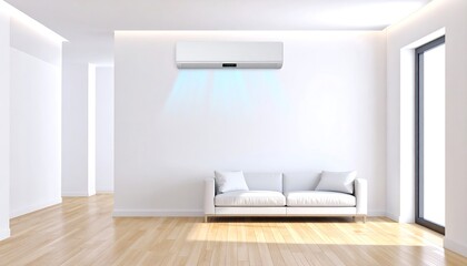 Modern Minimalist Living Room with White Sofa and Air Conditioner