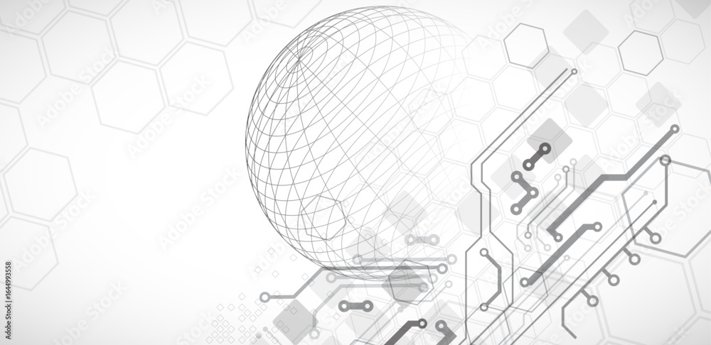 Wall mural abstract circuit board background with sphere. hi-tech digital technology concept. vector.