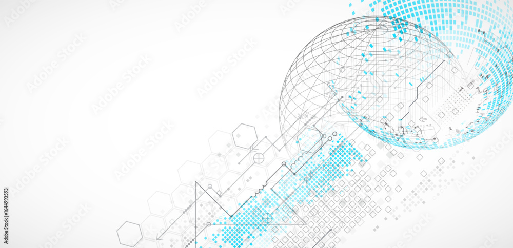 Wall mural science and technology background using hexagon and sphere shapes. vector.