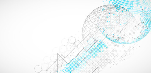 Science and technology background using hexagon and sphere shapes. Vector.