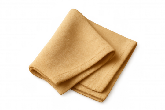 Yellow napkin neatly folded, lying on transparent surface, highlighting clean texture for culinary, hospitality, dining industry graphics