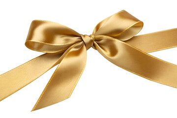 Elegant Gold Satin Ribbon Bow, Isolated on White Background