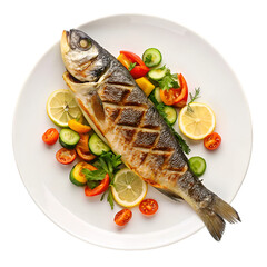 grilled fish with lemon and salad