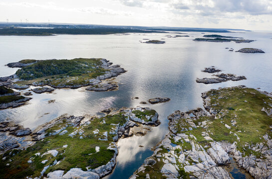Aerial view of rocky islands in Canso Nova Scotia