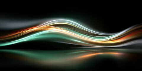 Abstract flowing lines of light in teal, orange, and white over a dark background