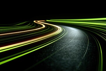 Abstract glowing light trails on a dark road