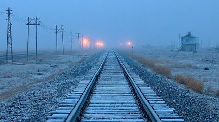 Fototapeta premium Foggy Train Tracks At Dusk
