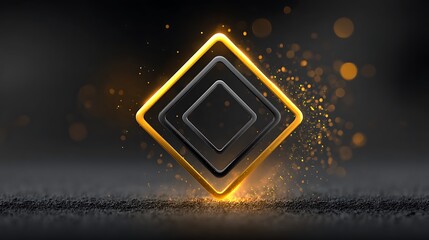 Background of rotating gold rectangles, each slightly offset, interlocking in a hypnotic spiral against a dark field